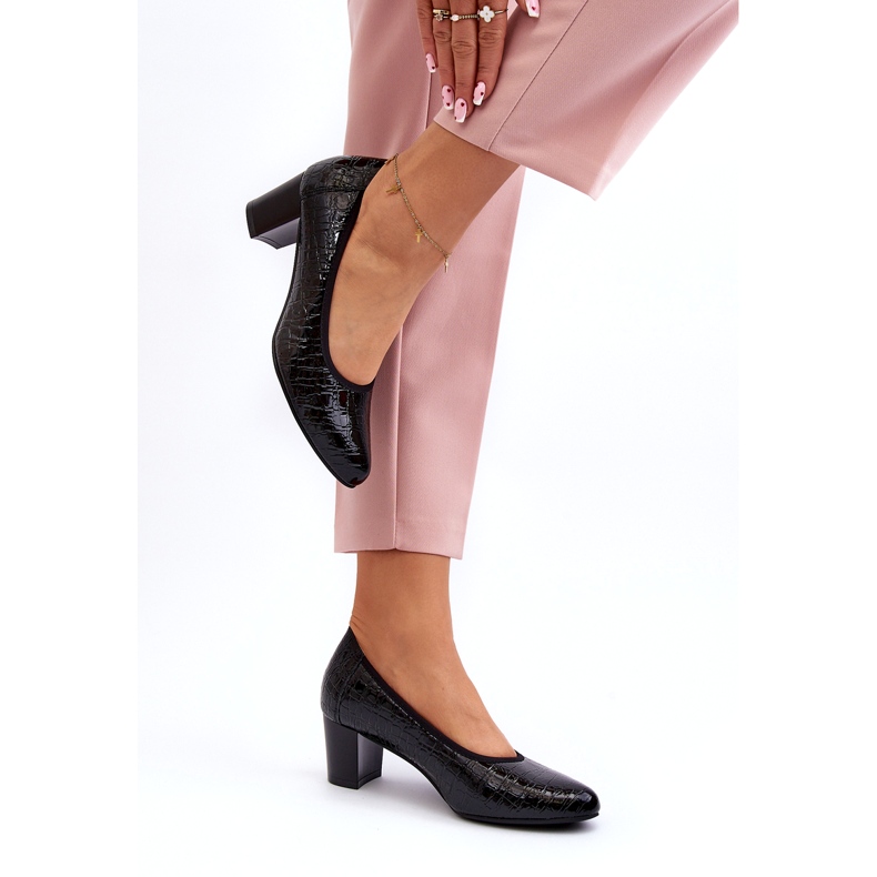 Vinceza Pompi din piele lacuita cu relief negru 2