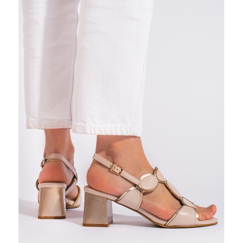 Goodin Sandale de dama bej cu catarama 1