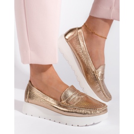 Goodin Mocasini de dama aurii ajurati pe platforma de aur 2
