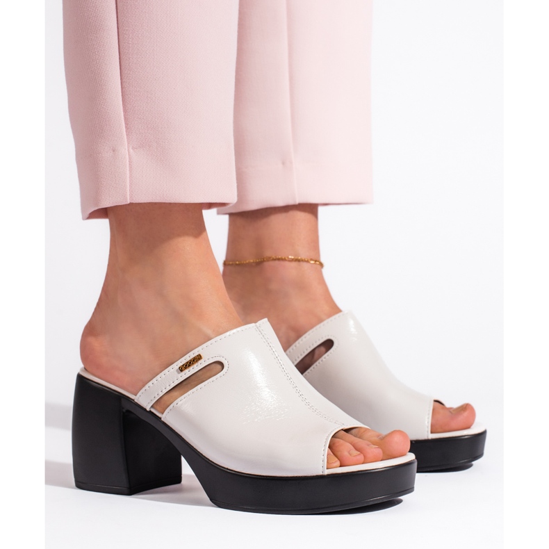 Goodin Flip-flops de damă albă cu toc înalt 2