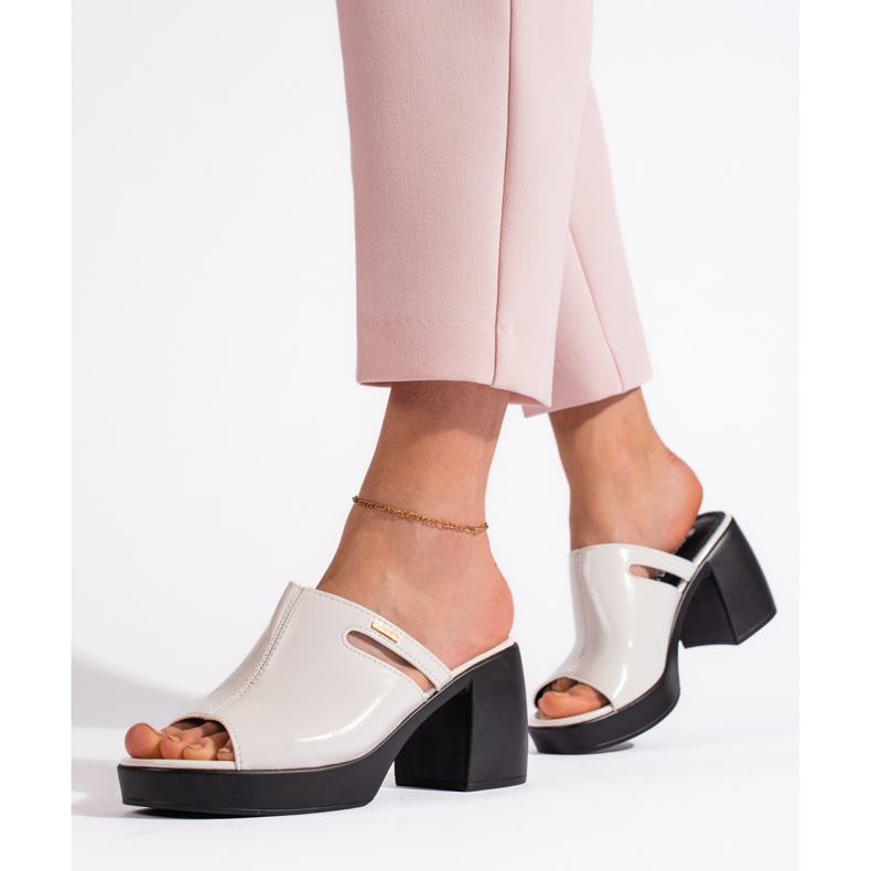 Goodin Flip-flops de damă albă cu toc înalt 1