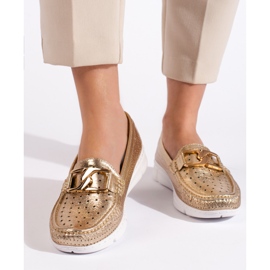 Goodin Mocasini de dama aurii cu catarama de aur 1