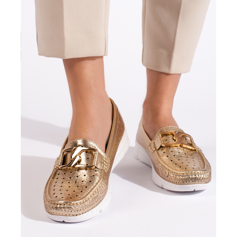 Goodin Mocasini de dama aurii cu catarama de aur 1
