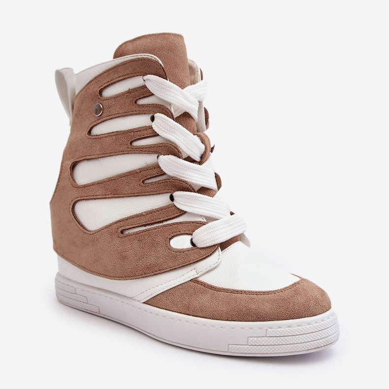 Botine cu pană din piele bej Amria 1