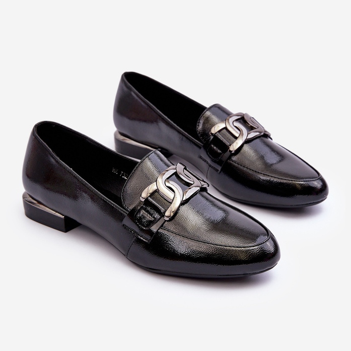 Sergio Leone Mocasini Dama Piele Lacuita Cu Decorat, Camilena Neagra negru 2