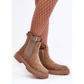 Cizme Chelsea din piele intoarsa pe talpa masiva, Bej Ozaro 2