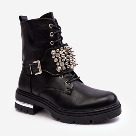 Botine izolate pentru femei Worker decorate Lennen negru 5