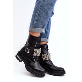 Botine izolate pentru femei Worker decorate Lennen negru 7