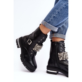 Botine izolate pentru femei Worker decorate Lennen negru 8