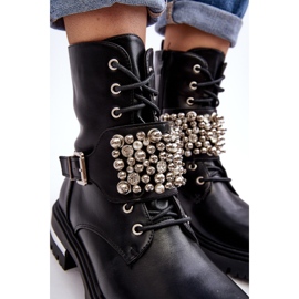Botine izolate pentru femei Worker decorate Lennen negru 1