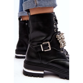Botine izolate pentru femei Worker decorate Lennen negru 2