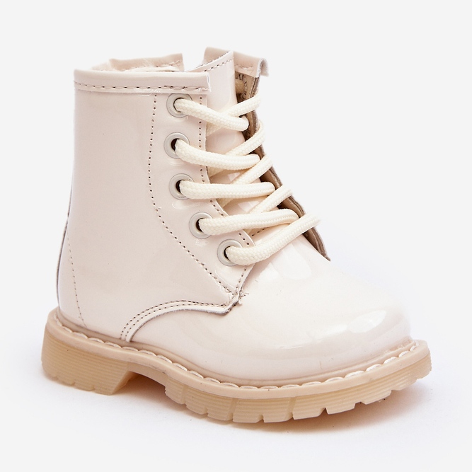 Botine pentru copii din piele lacuita cu fermoar, Bej Tibbie 2