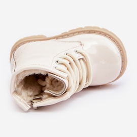 Botine pentru copii din piele lacuita cu fermoar, Bej Tibbie 1