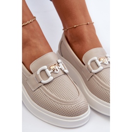 Mocasini de dama din piele pe platforma Bej S.Barski LR720 1