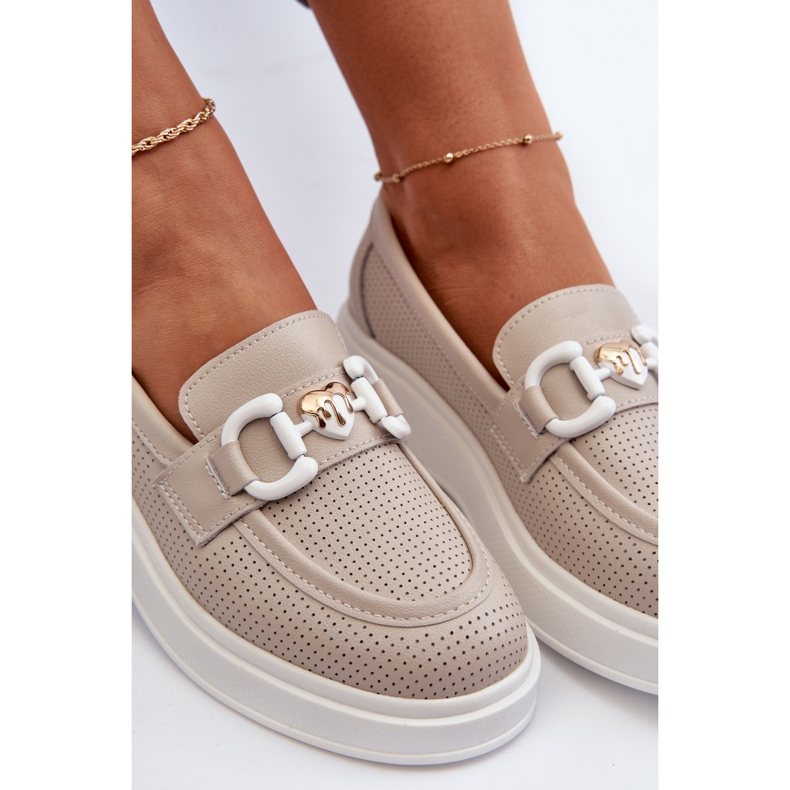 Mocasini de dama din piele pe platforma Bej S.Barski LR720 1