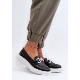 Mocasini de dama din piele pe platforma neagra S.Barski LR720 negru 2