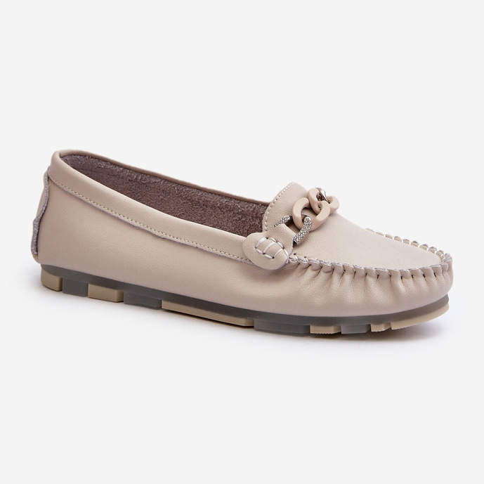 Mocasini De Dama Piele Cu Decorat Bej S.Barski LR339 1