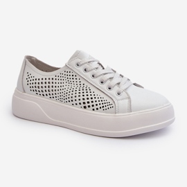 Pantofi de damă din piele pe platformă alb S.Barski LR505 1