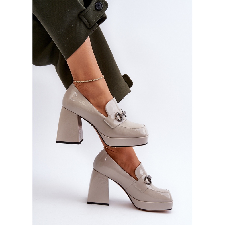 S.Barski Pantofi cu toc înalt patentați pentru femei, gri D&amp;A MR38-906 1