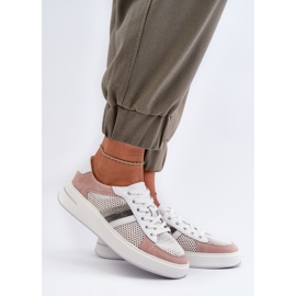 S.Barski Pantofi de damă din piele D&amp;A LR110 alb și roz 2