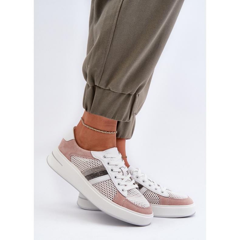 S.Barski Pantofi de damă din piele D&amp;A LR110 alb și roz 2