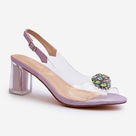 S.Barski Sandale transparente cu toc înalt cu decor violet D&amp;A MR38-454 2