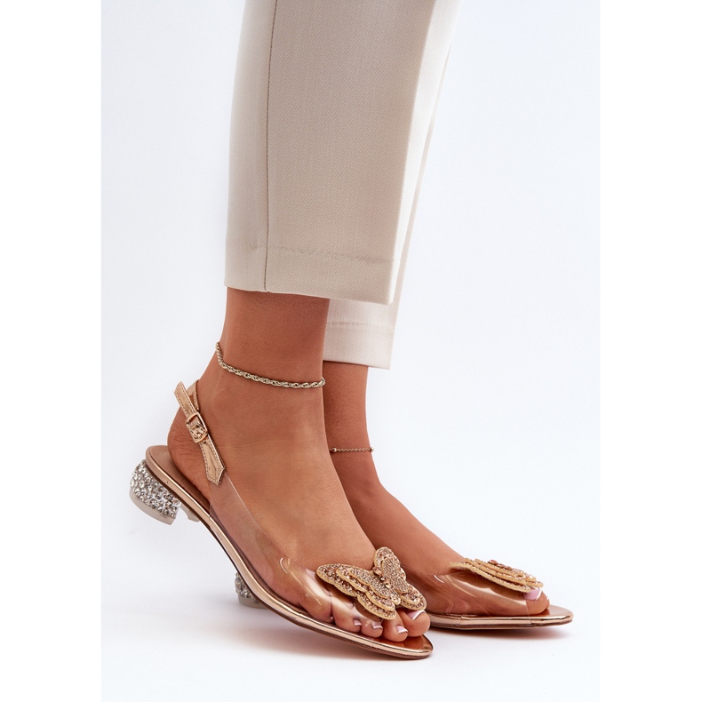 S.Barski Sandale transparente cu toc mic, cu un fluture, aurii D&amp;A MR38-388 de aur 2