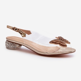 S.Barski Sandale transparente cu toc mic, cu un fluture, auriu roz D&amp;A MR38-388 2