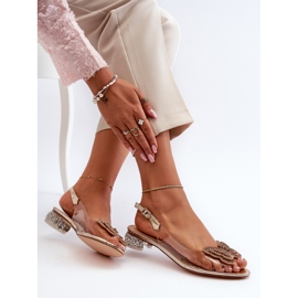 S.Barski Sandale transparente cu toc mic, cu un fluture, auriu roz D&amp;A MR38-388 1