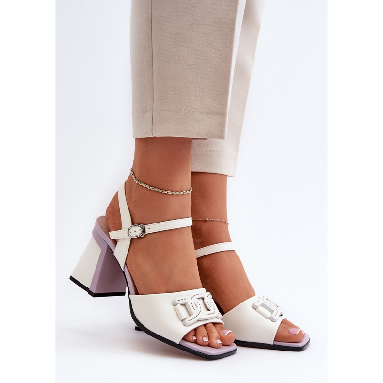 S.Barski Sandale Elegante Cu Toc Înalt Cu Decor, Alb D&A MR38-156 2 S.Barski Sandale Elegante Cu Toc Înalt Cu Decor, Alb D&A MR38-156 2