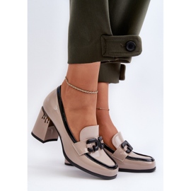 S.Barski Pompi de damă cu toc înalt bej patentat D&amp;A MR38-973 2