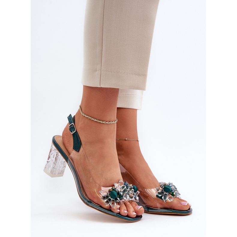 S.Barski Sandale transparente pe toc inalt cu decoratiuni, verde D&amp;A MR38-D1 2