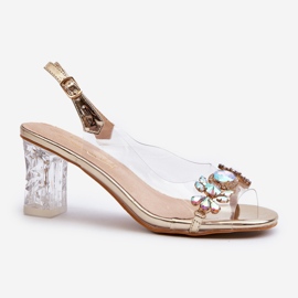 S.Barski Sandale elegante cu toc inalt cu decoratiuni aurii D&amp;A MR38-444 de aur 2