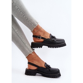 S.Barski Sandale de damă cu toc plat cu decorațiuni negre D&amp;A MR38-656 negru 1