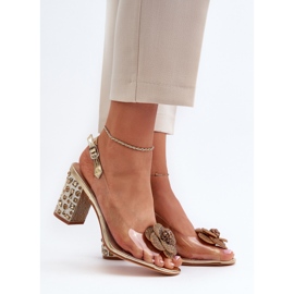 Sandale transparente pe toc inalt cu decoratiuni S.Barski MR38-356 Gold de aur 2