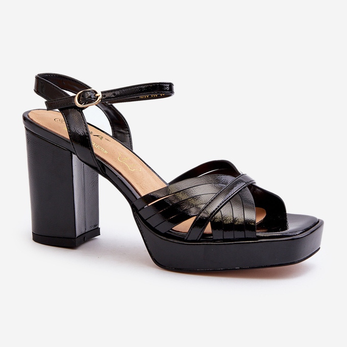 S.Barski Sandale de damă patentate cu toc înalt, negre D&amp;A MR38-668 negru 1
