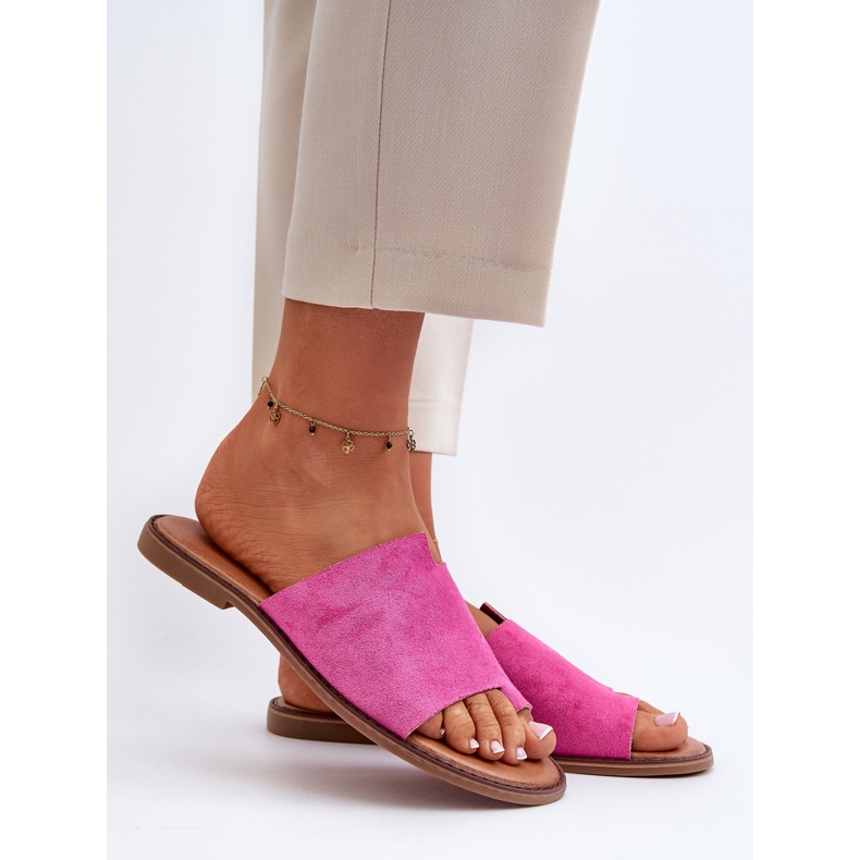 Flip-flops din piele intoarsa pentru dama Fuchsia Amite roz 2