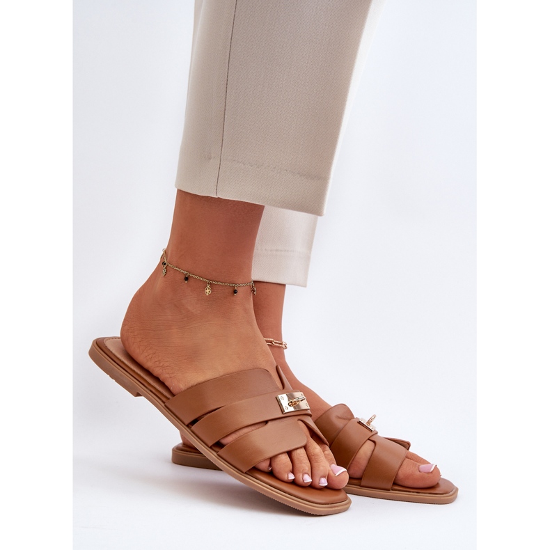 Slapi Plati De Dama Cu Decorat Camel Kavinia maro 2