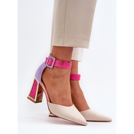Pompe din piele intoarsa pe un Lodho multicolor cu toc inalt 3