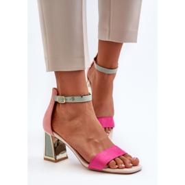 Sandale fuchsia Pholia din piele intoarsa pe toc inalt multicolor 5