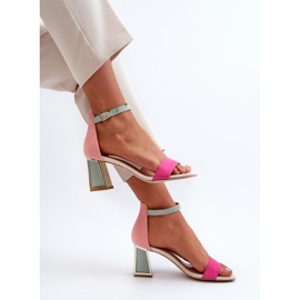 Sandale fuchsia Pholia din piele intoarsa pe toc inalt multicolor 1