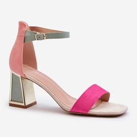 Sandale fuchsia Pholia din piele intoarsa pe toc inalt multicolor 2