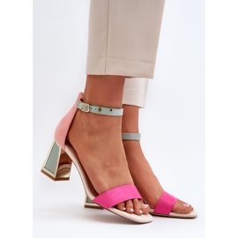 Sandale fuchsia Pholia din piele intoarsa pe toc inalt multicolor 3