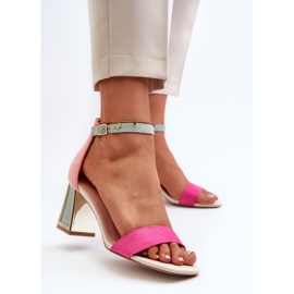 Sandale fuchsia Pholia din piele intoarsa pe toc inalt multicolor 4