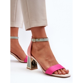 Sandale fuchsia Pholia din piele intoarsa pe toc inalt multicolor 6