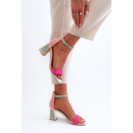 Sandale fuchsia Pholia din piele intoarsa pe toc inalt multicolor 7