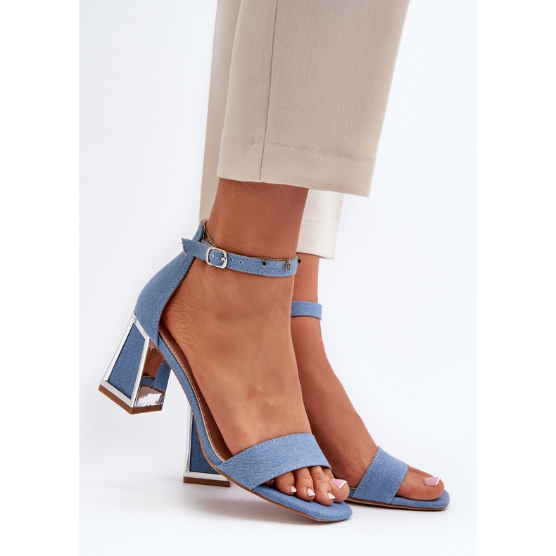 Sandale albastre din denim Pholia pe toc inalt albastru 2