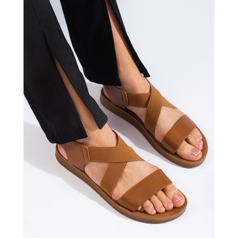 Sandale slip-on de damă camel maro 1