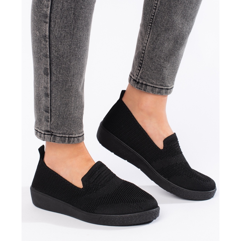 Tenisi negri cu slip-on negru 2