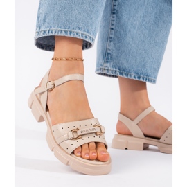 Goodin Sandale de dama din piele bej 1 Goodin Sandale de dama din piele bej 1